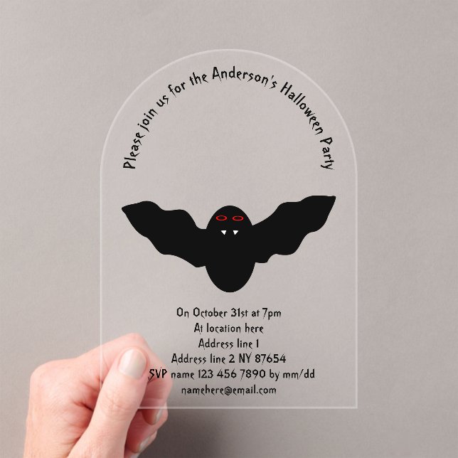 Creepy Halloween Vampire Bat Custom Acrylic Invitations (Insitu (Handheld))