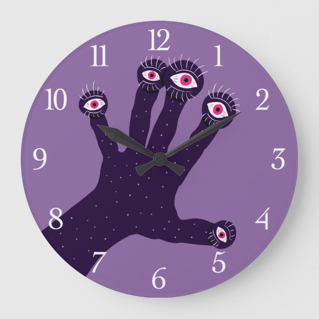 Creepy Hand Has Weird Fingers With Watching Eyes Large Clock (Front)