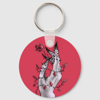 Creepy Hand With Rose And Thorns Gothic Art Key Ring