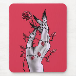 Creepy Hand With Rose And Thorns Gothic Art Mouse Mat
