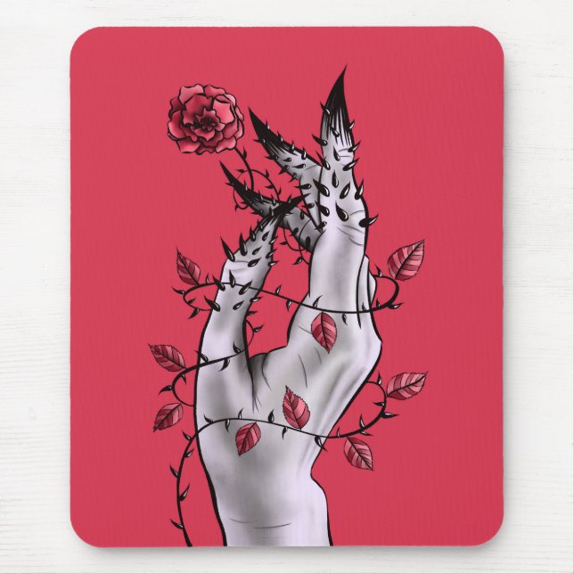 Creepy Hand With Rose And Thorns Gothic Art Mouse Mat (Front)