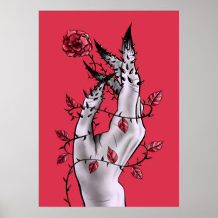 Creepy Hand With Rose And Thorns Gothic Art Poster