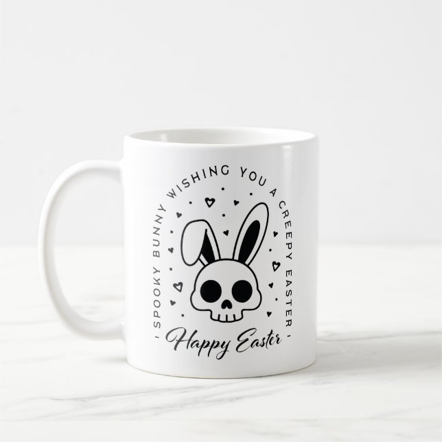 Creepy Happy Easter bunny skull gothic aesthetic Coffee Mug (Left)