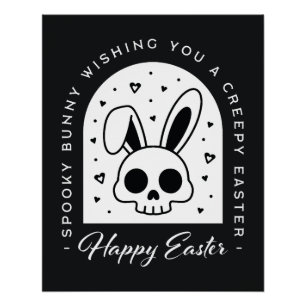 Creepy Happy Easter bunny skull gothic aesthetic Poster