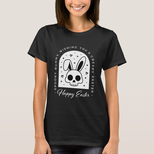 Creepy Happy Easter bunny skull gothic aesthetic T-Shirt (Front)
