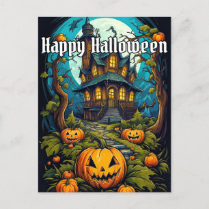 Creepy Happy Halloween Haunted House After Dark Postcard