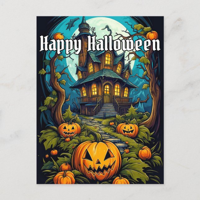 Creepy Happy Halloween Haunted House After Dark Postcard (Front)