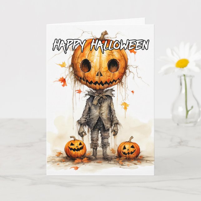 Creepy Happy Halloween Pumpkin Art Card (Small Plant)