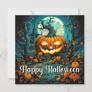 Creepy Happy Halloween Pumpkin Illustration Card