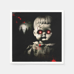 Creepy Haunted Doll Halloween Costume Party Napkin