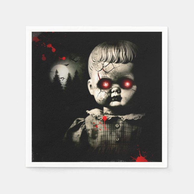 Creepy Haunted Doll Halloween Costume Party Napkin (Front)