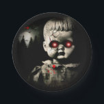 Creepy Haunted Doll Halloween Costume Party Paper Plate<br><div class="desc">Customise with any text. Matching items are available.</div>