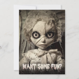 Creepy Haunted Doll Halloween Party Invitation