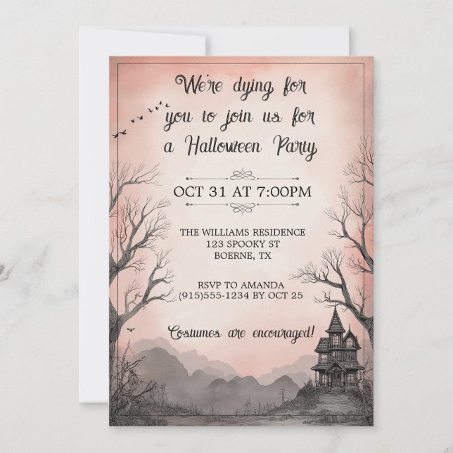 Creepy Haunted House Adult Halloween Invitation (Front)