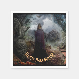 Creepy Haunted House and its Ghost - Hallowen Napkin