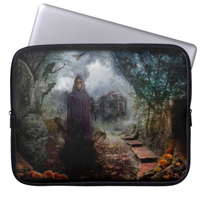 Creepy Haunted House and its Ghost Owner - Macabre Laptop Sleeve (Front)