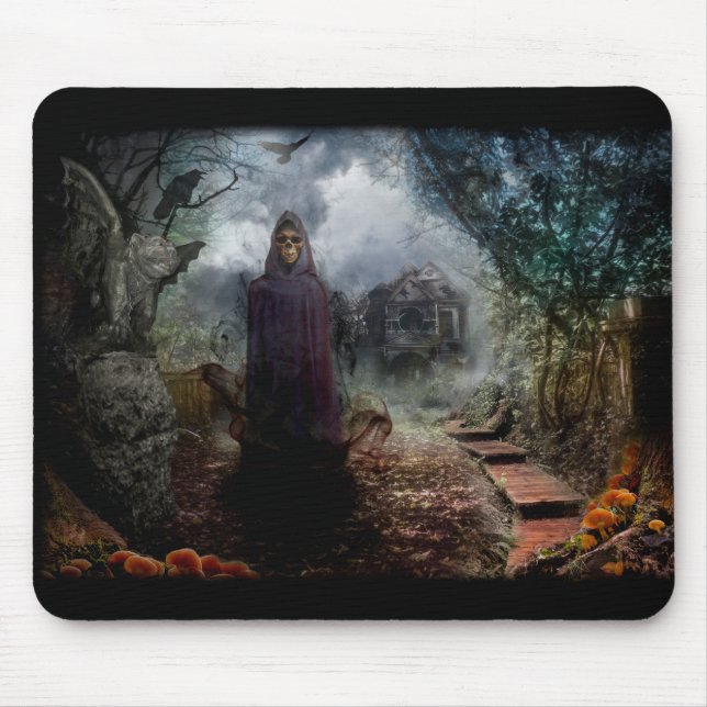 Creepy Haunted House and its Ghost Owner - Macabre Mouse Mat (Front)
