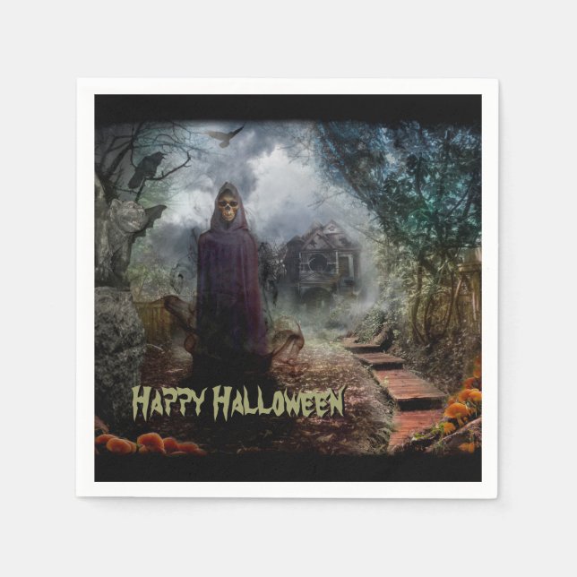 Creepy Haunted House and its Ghost Owner - Macabre Napkin (Front)