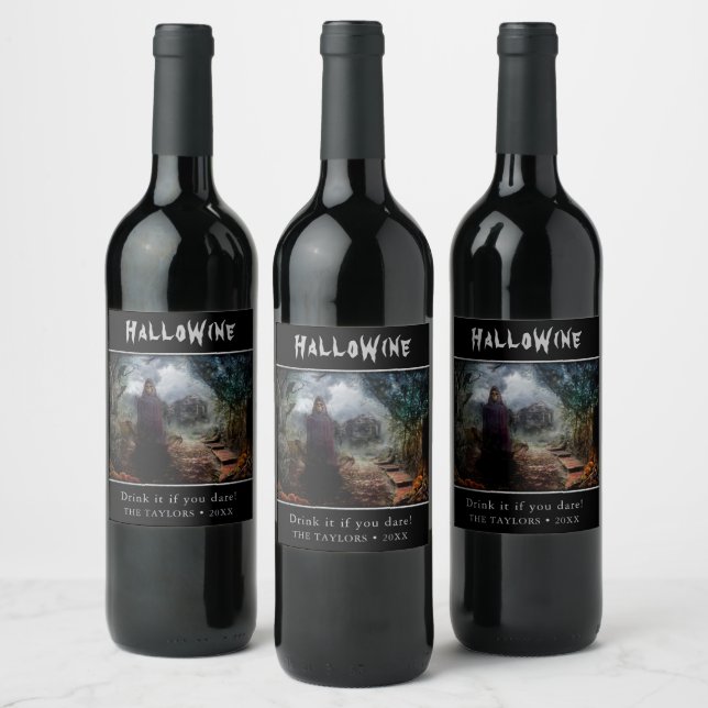 Creepy Haunted House and its Ghost Owner - Macabre Wine Label (Bottles)