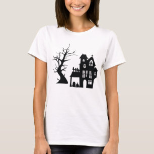 Creepy Haunted House Black Gothic Design Halloween T-Shirt