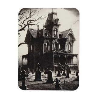 Creepy Haunted House Graveyard Drawing Magnet