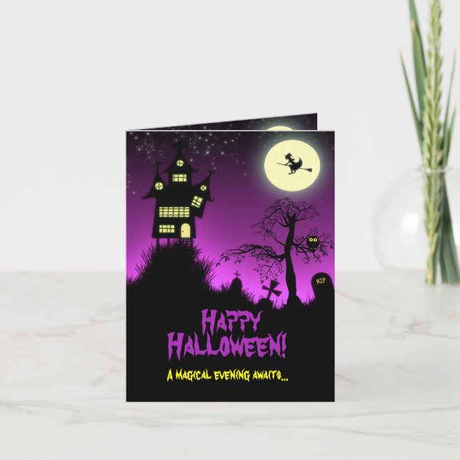 Creepy Haunted House Halloween Card (Front)