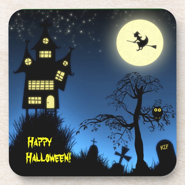 Creepy Haunted House Halloween Decorative Coaster (Front)
