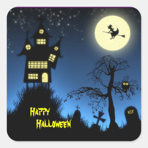 Creepy Haunted House Halloween Decorative Square Sticker