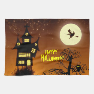 Creepy Haunted House Halloween Decorative Tea Towel