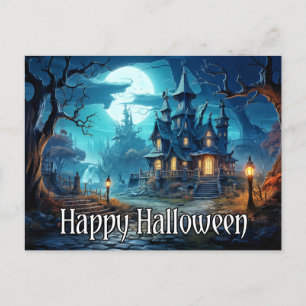 Creepy Haunted House Halloween Postcard