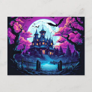 Creepy Haunted House   Happy Halloween Postcard