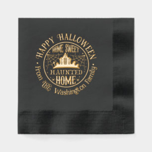 Creepy Haunted House Spider Webs Family Name Foil Napkins