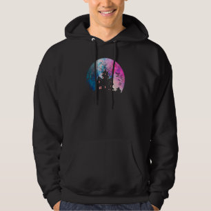 Creepy Haunted House & Spooky Watercolor Full Moon Hoodie