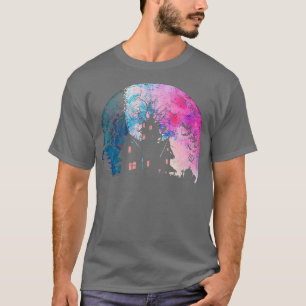 Creepy Haunted House & Spooky Watercolor Full Moon T-Shirt