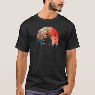 Creepy Haunted House & Spooky Watercolor Full Moon T-Shirt