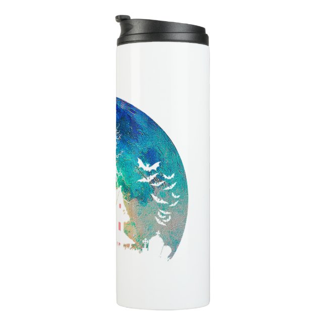Creepy Haunted House _ Spooky Watercolor Full Moon Thermal Tumbler (Rotated Right)