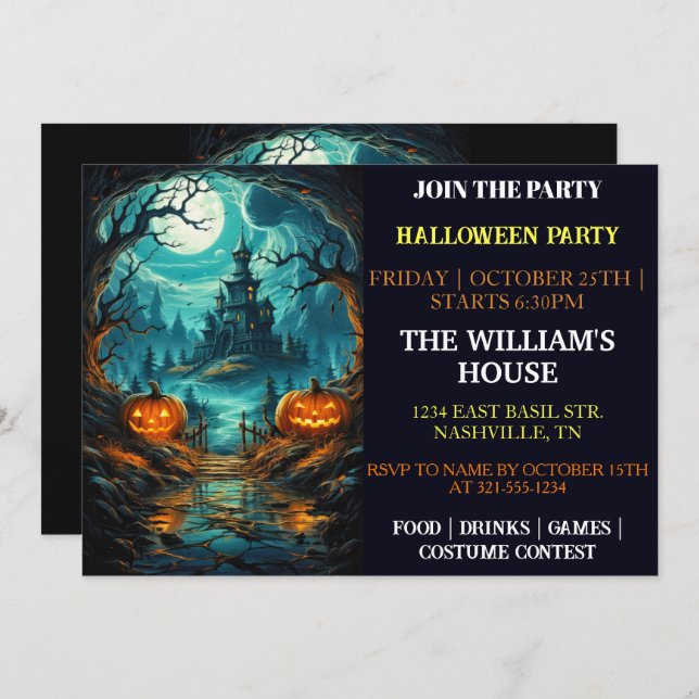 Creepy Haunted Manor Halloween Party Invitations (Front/Back)