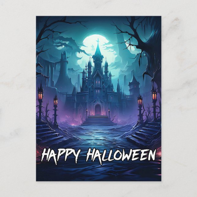 Creepy Haunted Manor | Happy Halloween Postcard (Front)