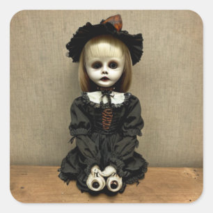 Creepy Haunted Old Antique Doll Halloween Square Sticker