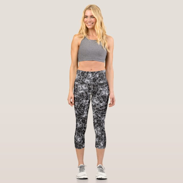 Creepy head mask motif random pattern capri leggings (Front)