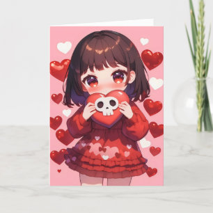 Creepy Heart Kawaii Anime Girl Holiday Card