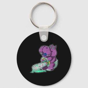 Creepy Hippo Scary Vaporwave Animal Chainsaw Hippo Key Ring