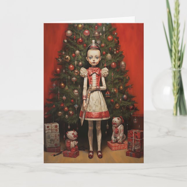 Creepy Holiday Doll Christmas Card 5x7 (Front)