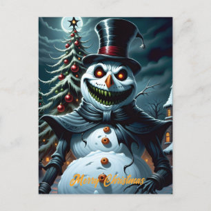 Creepy Horror Snowman Christmas Holiday Postcard