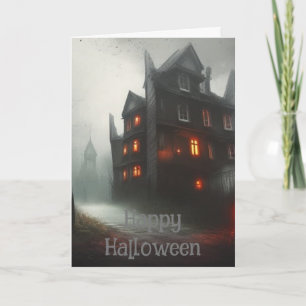 creepy house halloween card