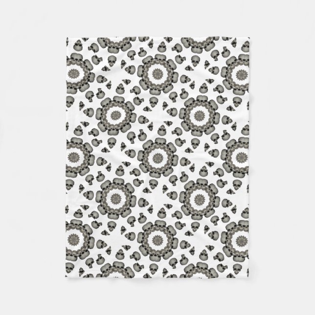 Creepy Human Skull Mandala Fleece Blanket (Front)