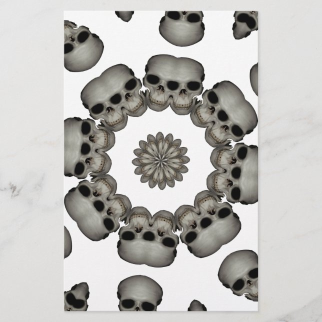 Creepy Human Skull Mandala Stationery (Front)