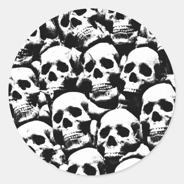 creepy human skulls pattern horror gothic dark art classic round sticker (Front)