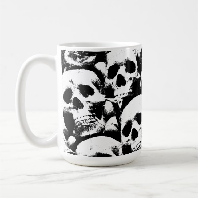 creepy human skulls pattern horror gothic dark art coffee mug (Left)