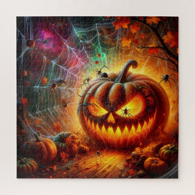 Creepy Jack-O-Lantern and Spiders Jigsaw Puzzle (Vertical)